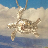 Beautiful Hawaiian Sea Turtle Necklace, Sterling Silver Turtle Charm Pendant, N6126 Birthday Valentine Wife Mom Girl Gift, Island Jewelry
