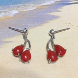 Stunning Hawaiian Genuine Red Coral Rain Drop Earring, 14KT Solid White-Gold Red Coral Dangle Earring, E5501 Birthday Mom Gift, Statement PC