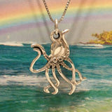 Unique Hawaiian Octopus Necklace, Sterling Silver Octopus Charm Pendant, N2976 Birthday Valentine Wife Mom Gift, Unique Island Jewelry