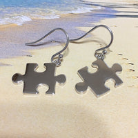 Unique Hawaiian Large Jigsaw Puzzle Piece Earring, Sterling Silver Puzzle Piece Dangle Earring, Autism Awareness Sign, E2360 Mom Wife Gift
