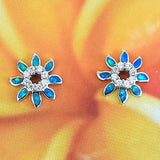 Unique Beautiful Hawaiian Blue Opal Sun Earring, Sterling Silver Blue Opal Sun CZ Stud Earring E4162 Valentine Birthday Anniversary Mom Gift