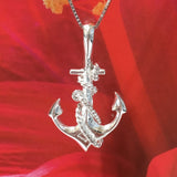 Unique Hawaiian Large Anchor Necklace, Sterling Silver High Polished 3D Anchor Rope Pendant, N2983 Birthday Mom Valentine Gift