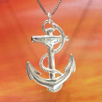Unique Hawaiian Anchor and Rope Necklace, Sterling Silver High Polished Anchor & Rope Pendant, N2985 Birthday Mom Valentine Gift