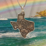 Unique Texas State Map Necklace, Sterling Silver Texas Cities Houston, Dallas, Austin Pendant, N2987 Birthday Valentine Wife Mom Gift