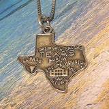 Unique Texas State Map Necklace, Sterling Silver Texas Cities Houston, Dallas, Austin Pendant, N2987 Birthday Valentine Wife Mom Gift