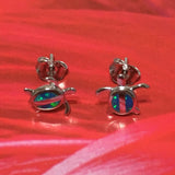 Pretty Small Hawaiian Blue Opal Sea Turtle Earring, Sterling Silver Blue Opal Turtle Stud Earring, E4013 Birthday Mom Girl Valentine Gift