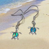 Pretty Small Hawaiian Blue Opal Sea Turtle Earring, Sterling Silver Blue Opal Turtle Dangle Earring, E4014 Birthday Mom Girl Valentine Gift