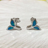 Beautiful Hawaiian Blue Opal Whale Tail Earring, Sterling Silver Blue Opal Whale Tail Stud Earring, E4023 Birthday Mom Girl Valentine Gift