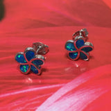Beautiful Hawaiian Blue Opal Plumeria Earring, Sterling Silver Blue Opal Plumeria Flower Stud Earring E4025 Birthday Wife Mom Valentine Gift