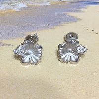 Pretty Hawaiian Hibiscus Earring, Official Hawaii State Flower, Sterling Silver Hibiscus CZ Stud Earring, E4121 Birthday Wife Mom Girl Gift