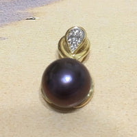 Beautiful Hawaiian Genuine Diamond Black Pearl Pendant, 14KT Solid Yellow-Gold Black Pearl Pendant, P5114 Birthday Mom Gift, Island Jewelry