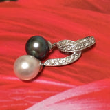 Gorgeous Hawaiian Genuine Diamond 2 Pearl Pendant, 14KT Solid White-Gold Black & White Pearl Diamond Pendant P5127 Birthday Mom Gift