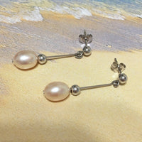 Beautiful Hawaiian Genuine White Pearl Earring, 14KT Solid White-Gold White Pearl Dangle Earring, E5585 Birthday Mom Gift, Island Jewelry
