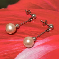 Beautiful Hawaiian Genuine White Pearl Earring, 14KT Solid White-Gold White Pearl Dangle Earring, E5586 Birthday Mom Wife Gift