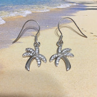 Beautiful Hawaiian Large Palm Tree Earring, Sterling Silver Palm Tree CZ Dangle Earring, E4022 Birthday Mom Christmas Gift, Island Jewelry