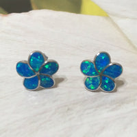 Beautiful Hawaiian Blue Opal Plumeria Earring, Sterling Silver Blue Opal Plumeria Stud Earring, E4031 Birthday Mom Valentine Gift