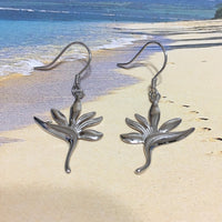 Unique Hawaiian Large Bird of Paradise Earring, Sterling Silver Bird of Paradise Flower Dangle Earring, E4108 Birthday Mom Valentine Gift