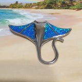 Gorgeous Hawaiian X-Large Blue Opal Manta Ray Necklace, Sterling Silver Blue Opal Manta Ray Pendant, N2314A Birthday Mom Gift, Statement PC
