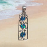 Unique Hawaiian Blue Opal 3 Sea Turtle Necklace, Past Present and Future, Sterling Silver Opal 3 Turtle Barrel Pendant, N2227 Birthday Gift