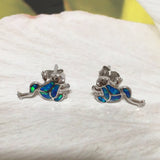 Unique Hawaiian Blue Opal Frog Earring, Sterling Silver Blue Opal Frog Stud Earring, E4143 Birthday Mom Wife Valentine Gift, Island Jewelry