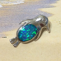 Unique Hawaiian Blue Opal Penguin Necklace, Sterling Silver Blue Opal Penguin Pendant, N2223 Birthday Mom Valentine Gift, Island Jewelry