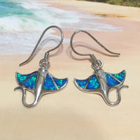 Unique Stunning Large Hawaiian Blue Opal Manta Ray Earring, Sterling Silver Blue Opal Manta Ray Dangle Earring, E4119 Birthday Mom Gift
