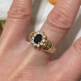 Exquisite Hawaiian Genuine Blue Sapphire Diamond Ring, 14KT Solid Yellow-Gold Blue Sapphire Diamond Ring R1450 Birthday Gift, Statement PC