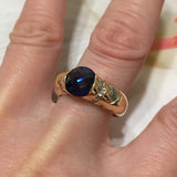 Beautiful Hawaiian Genuine Iolite Diamond Ring, 14KT Solid Yellow-Gold Iolite Round-Cut Diamond Ring, R1509 Birthday Mom Gift, Statement PC