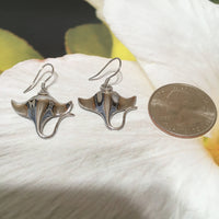 Unique Hawaiian Large Manta Ray Earring, Sterling Silver Manta Ray Dangle Earring, E4149A Birthday Wife Mom Valentine Gift, Island Jewelry