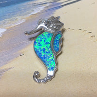 Unique Gorgeous X-Large Hawaiian Blue Opal Seahorse Necklace, Sterling Silver Blue Opal Sea Horse Pendant N4484 Birthday Gift, Statement PC