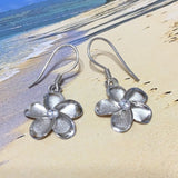 Beautiful Hawaiian Plumeria Earring, Sterling Silver Plumeria Flower CZ Dangle Earring, E4133A Valentine Birthday Wife Mom Gift