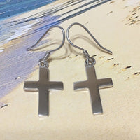 Beautiful Hawaiian Large Cross Earring, Sterling Silver High-Polished Cross Earring, E4138A Christian Faith Jewelry, Valentine Birthday Gift