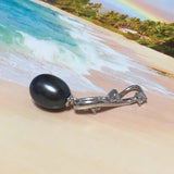 Unique Hawaiian Genuine Black Pearl Necklace, Sterling Silver Black Pearl CZ Pendant, N2648 Birthday Anniversary Mom Wife Valentine Gift