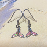 Pretty Hawaiian Pink Opal Whale Tail Earring, Sterling Silver Pink Opal Whale Tail Dangle Earring, E4238 Birthday Mom Wife Valentine Gift