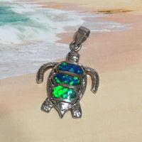 Unique Beautiful Hawaiian Blue Opal Sea Turtle Necklace, Sterling Silver Blue Opal Turtle Pendant, N2284 Birthday Mom Wife Gift