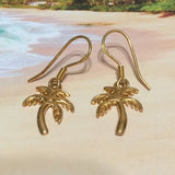 Beautiful Hawaiian Palm Tree Earring, Sterling Silver Yellow-Gold Plated Palm Tree Dangle Earring, E4428 Birthday Mom Wife Valentine Gift