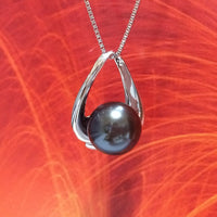 Gorgeous Hawaiian Black Shell Pearl Necklace, Sterling Silver Black Shell Pearl Slide Pendant N2912 Birthday Mom Wife Valentine Gift
