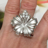 Gorgeous Hawaiian X-Large Hibiscus Ring, Official Hawaii State Flower, Sterling Silver Hibiscus CZ Ring, R1057 Statement PC, Birthday Gift