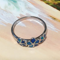 Beautiful Hawaiian Blue Opal Plumeria Ring, Past Present & Future, Sterling Silver Blue Opal 3 Plumeria Flower Ring, R1041 Birthday Mom Gift