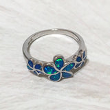 Stunning Hawaiian Opal Plumeria Ring, Sterling Silver Blue Opal 3 Plumeria Flower Ring, R1042 Birthday Mom Wife Valentine Gift, Statement PC