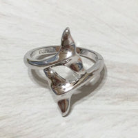 Unique Hawaiian Large Whale Tail Ring, Sterling Silver 2 Whale Tail Ring, R2354 Statement PC, Birthday Anniversary Wife Mom Valentine Gift