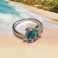 Gorgeous Hawaiian Opal Sea Turtle Ring, Sterling Silver Blue Opal Turtle Ring, R1044 Birthday Mom Wife Valentine Gift, Island Jewelry