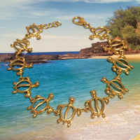 Beautiful Hawaiian Large Sea Turtle Bracelet, Sterling Silver Yellow-Gold Plated Turtle Bracelet, B3123 Birthday Valentine Mom Wife Gift