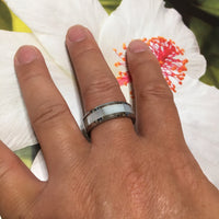 Gorgeous Hawaiian White Mother of Pearl Tungsten Carbide Ring, Promise Wedding Band Ring, Anniversary Birthday Dad Gift, R1208 Statement PC