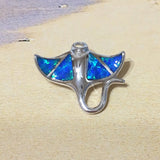 Unique Hawaiian Blue Opal Manta Ray Necklace, Sterling Silver Blue Opal Manta Ray Pendant, N2162 Birthday Mom Valentine Gift, Island Jewelry