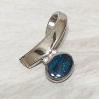 Unique Hawaiian Blue Opal Wave Necklace, Sterling Silver Blue Australian Opal CZ Pendant, N6056 Valentine Birthday Mom Wife Gift