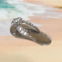 Beautiful Hawaiian Plumeria Slipper Necklace, Sterling Silver Plumeria CZ Sandal Flip-Flop Pendant, N2069 Birthday Mom Gift, Beach Jewelry