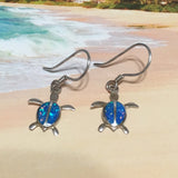 Pretty Hawaiian Blue Opal Sea Turtle Earring, Sterling Silver Blue Opal Turtle Dangle Earring, E4060 Valentine Birthday Anniversary Mom Gift