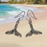 Beautiful Hawaiian Large Whale Tail Earring, Sterling Silver Whale Tail Dangle Earring, E4068 Valentine Birthday Mom Gift, Island Jewelry