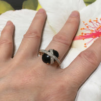 Unique Hawaiian Genuine Black Coral Ring, Official Hawaii State Gemstone, 14KT Solid Yellow-Gold Black Coral Diamond Ring R1344 Statement PC